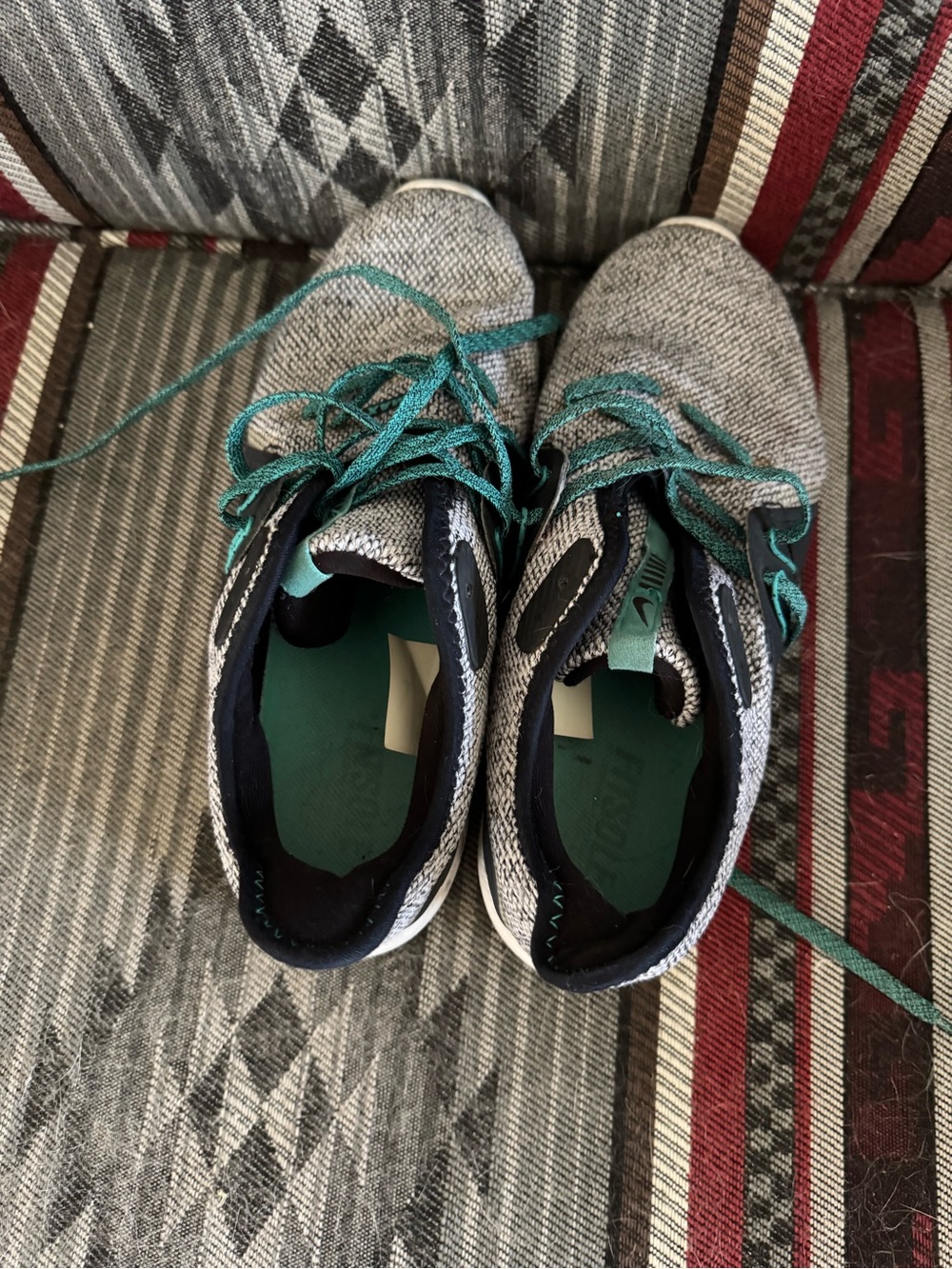 Nike Grey and Teal Women's Knit Sneakers